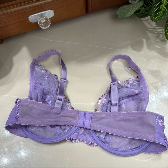 VTG Fredericks of Hollywood Purple Floral Mesh Bra Bralette - Picture 4 of 5